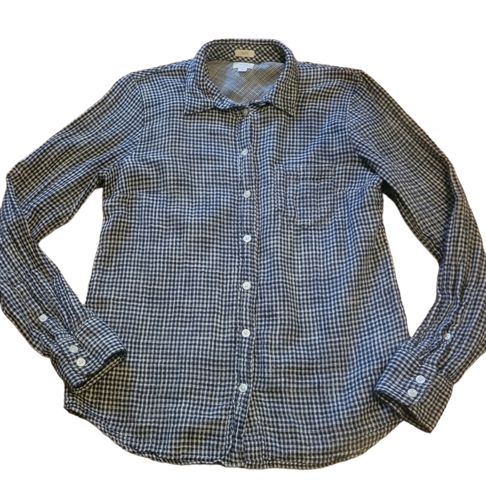 J Crew Boy Fit Plaid Button Down Shirt Navy/White Sz Small